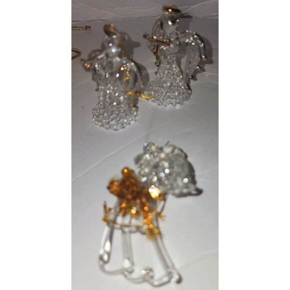 Set Of 8 Handcrafted Glass Christmas Ornaments - Reindeer Angels Heart & Gold Wi - Picture 11 of 12